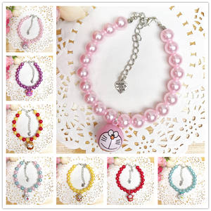Lindo gato y <span class=keywords><strong>collar</strong></span> de perro pequeño <span class=keywords><strong>Collar</strong></span> con perla de dibujos animados campana de cobre decoración ajustable Cadena de cuentas proveedores de mascotas - Product Image 2