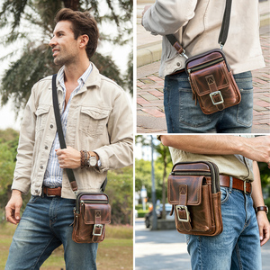 Borsa da Cintura Vintage in Vera Pelle Contact's per <span class=keywords><strong>Uomo</strong></span>, <span class=keywords><strong>Marsupio</strong></span> Multi-Tasca per Cellulare da 6.7" e Passaporto, con <span class=keywords><strong>Tracolla</strong></span> Staccabile - Product Image 4