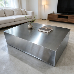 Mesa de Centro Moderna Minimalista Redonda de Metal Cepillado para Sala de Estar - Product Image 6