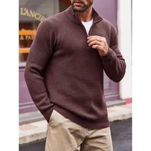 2025 suéter informal con cremallera de cuarto para hombre con cuello simulado invierno cálido acanalado para Polo suéteres capucha con cierre de cremallera para - Product Image 1