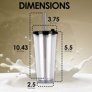 20oz 24oz Double Wall Reusable <b>Bubble</b> Tea Plastic Tumbler Cup with Wide Straw and Lid for <b>Boba</b> - Product Image 2