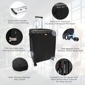 Bền 28 Inch Rượu Vang Du Lịch Luggageversatile Rượu Vang Tàu Sân Bay Va Li Màu Đen Bạc Có Thể Tháo Rời Chèn Rượu Vang Du Lịch Hành Lý - Product Image 5