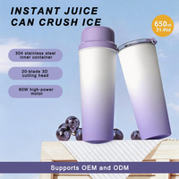 650 ml draagbare elektrische sapcentrifuge, mini direct drinkbare roestvrijstalen oplaadbare USB-oplaadbare fruitblender voor op reis, op kantoor, thuis