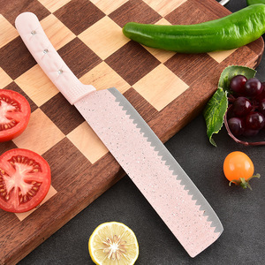 Ensemble de 6 couteaux de cuisine roses, revêtement antiadhésif en granit, couteaux en acier inoxydable 3Cr13 avec manche en PP, y compris un couteau de chef - Product Image 2