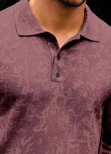 Men's Long Sleeve Polo <b>Shirt</b> Mauve <b>Paisley</b> Jacquard Pattern button Polo t <b>shirt</b> - Product Image 3