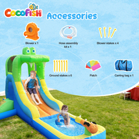 Toboggan aquatique gonflable Cocofish avec piscine, toboggan aquatique gonflable en forme de crocodile - Fête d'été pour enfants, parc aquatique de jardin