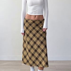 Robe décontractée rétro à carreaux pour femme, avec lacets, double couche en maille tricotée, taille élastique, style urbain polyvalent - Product Image 4