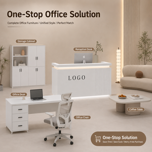 Comptoir de réception moderne en métal, comptoir d'accueil minimaliste avec éclairage LED, personnalisable, mobilier de bureau pour salon de beauté - Product Image 2