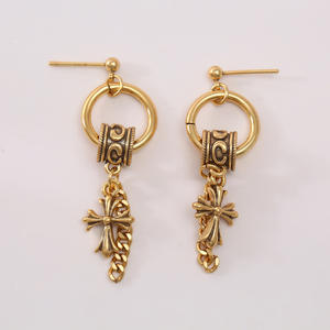 Pendientes <span class=keywords><strong>de</strong></span> Cruz Estilo <span class=keywords><strong>CH</strong></span>, <span class=keywords><strong>Aros</strong></span> Colgantes Vintage en <span class=keywords><strong>Oro</strong></span> y Plata Desgastados, Joyería Gótica Unisex - Product Image 5