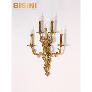 Lussuose italiane europee 5 <span class=keywords><strong>teste</strong></span> bronzo staffa <span class=keywords><strong>LED</strong></span> lampade da parete 2700K luce bianca morbida calda per interni Villa di fascia alta - Product Image 2