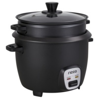 Cuisinière à riz électrique noir mat avec cuve intérieure antiadhésive, couvercle en verre, tasse doseuse, certifiée GS UKCA CE RoHS LFGB DGCCRF CB