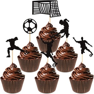 Paper Soccer Cake Toppers Die Cut Black Football Theme Birthday Decorations Handmade Cupcake Inserts - Product Image 3