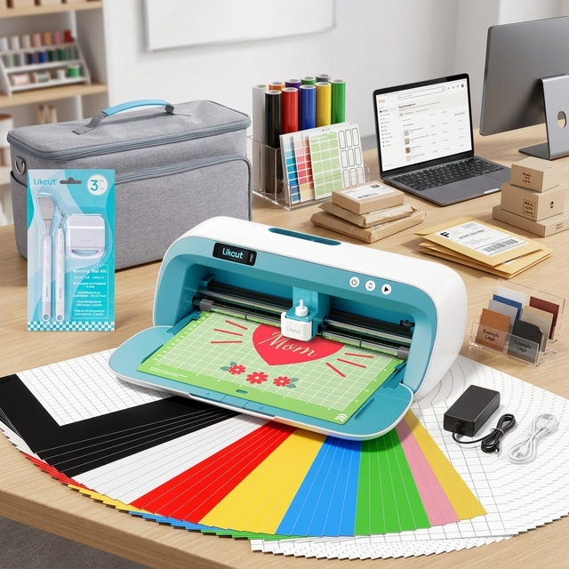 Likcut S41 Vinyl Cutter Plotter Vinyl Making Bundle with Vinyl Sheets, Pens and Precision Crafting Accessories