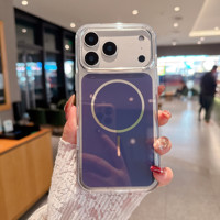 Étui de luxe magnétique pour iPhone 16 15 14 13 17 Pro Max, coque transparente avec protection métallique de l'objectif et boutons métalliques indépendants