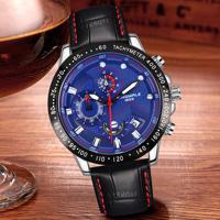 Montre Chronographe Sport Homme 1903 à Quartz avec Tachymètre, Cadran Avancé, Affichage de la Date, Bracelet en Cuir Étanche, Montre-Bracelet de Luxe