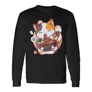 Camiseta de manga larga japonesa Ramen Cat Anime Kawaii Neko - Product Image 1