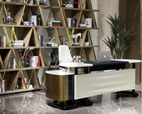 Ensemble de bureau complet moderne haut de gamme en bois massif avec finition piano, bureau informatique, chaise de bureau en acier inoxydable brodé pour le bureau à domicile