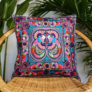 Handmade Embroidered Mexican Cushion Cover <b>Square</b> Bohemian Style Organic Cotton Decorative <b>Pillow</b> Case Colorful Floral Pattern - Product Image 2