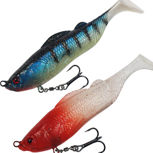 Señuelo artificial con forma de pez de cola en T, 13 cm, 25 g, para pesca de lubina en agua dulce, con anzuelo triple, cabeza de plomo y silicona. - Product Image 5