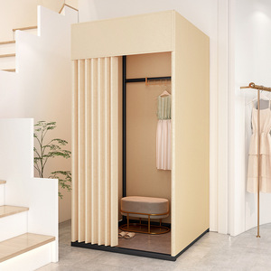 Cabine d'essayage portable de luxe pour boutique de vêtements, construction métallique, mur décoratif intégré - Product Image 4