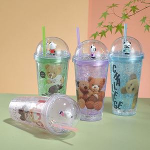 Nouveau Double paille en plastique beau ours avec lumière été glace créatif étudiant Portable dessin animé tasse à boire - Product Image 4