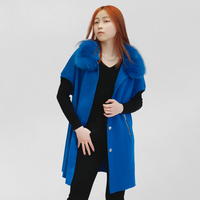 Manteau en laine tricotée à manches courtes avec col en fourrure de renard véritable de luxe Tyan, fermeture éclair, cardigan long épais et doux personnalisé pour femmes