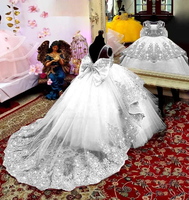 Robe de demoiselle d'honneur en tulle vert rose pour mariage appliques de luxe longueur au sol princesse robe de bal de première communion pour enfants