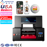 Imprimante UV multifonctionnelle Refinecolor A3, machine d'impression d'autocollants UV DTF pour produits personnalisés, coques de téléphone, balles de golf, bouteilles d'eau