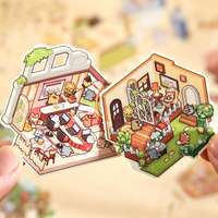 Autocollants de scène 3D Kawaii, décoration de maison miniature DIY, autocollants PET superposés, kit d'autocollants de paysage de dessin animé mignon