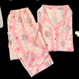 İlkbahar ve sonbahar bulutlar pamuk dışında takılabilir Loungewear çizgili baskılı uzun kollu uzun pantolon rahat pijama - Product Image 5