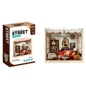 Kit de montage DIY Hanye Micro World : Miniature de salon en plastique avec lumières, boîte colorée, décoration d'intérieur, jeu d'imitation, jouet éducatif pour enfants - Product Image 1