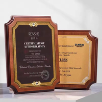Plaque de certificat en bois avec gravure de logo personnalisée, plaque dorée et bleue pour cadeaux d'entreprise, récompenses, commémorations