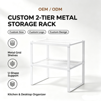 Étagère de table en métal à double niveau Fengyang White - Diviseur sous-meuble extensible à assembler librement - Rangement nordique