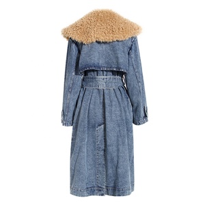 Bettergirl Personalizar Destacável Fur Collar Silhueta Casacos Soltos Vintage das Mulheres Denim Jacket Casaco Longo para As Mulheres - Product Image 3