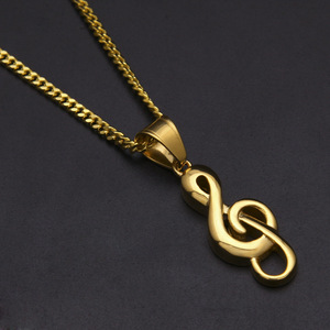 Collier pour homme en acier inoxydable plaqué or avec pendentif note de musique, style couple, chaîne de clavicule personnalisée - Product Image 1