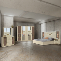 Ensemble de chambre à coucher moderne de luxe, taille king-size, 5 grands tiroirs de rangement, tête de lit beige brillante éclairée, pour villa, maison, hôtel, appartement