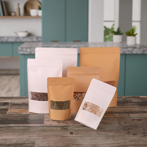 Sac en papier kraft blanc autoportant Noix de thé biodégradables Fruits Aliments secs Ouverture de fenêtre Gravure Impression Pizza Lait Sushi - Product Image 3