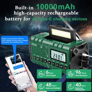 Radio meteorológica de 10000mAh con manivela solar, banco de energía, linterna LED dual, alarma y pantalla LCD para camping al aire libre - Product Image 5