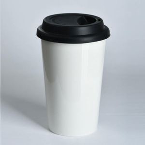 Mug de voyage en céramique à double paroi avec couvercle en silicone, design anti-fuite, utilisation au bureau, tasse pour voiture, passe au lave-vaisselle - Product Image 4