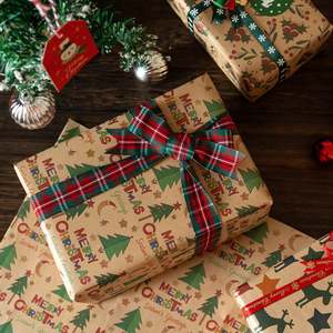 Vente en gros de rouleau de papier d'emballage jetable enrobé vierge de Noël kraft 80gsm tissu brun 43*300cm emballage cadeau de luxe personnalisé - Product Image 4