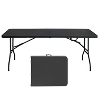 Table pliante rectangulaire en plastique HDPE de 6 pieds pour jardin extérieur, pliable en deux, noire, qualité assurée