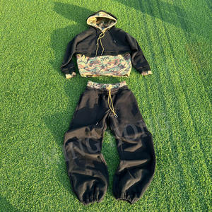 Ensembles de sweatshirts à capuche et à double capuche camouflage avec patchs en éponge française personnalisés Survêtements pour hommes - Product Image 4