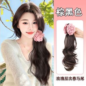 Extensiones de Cabello Ondulado en Capas con Cola de Caballo, de Fibra de Alta Temperatura, Estilo Miss, Tono de Piel Natural, para Cualquier Forma de Rostro - Product Image 4