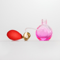 Atomiseur de parfum en verre rond plat rose de 50 ml avec bulbe rouge, flacon de parfum rechargeable