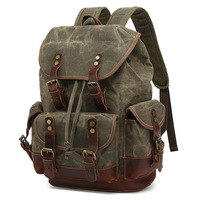 Sac à dos en toile cirée à l'huile avec quincaillerie bronze antique, fermeture à cordon vintage, sac à dos pour les aventures en plein air