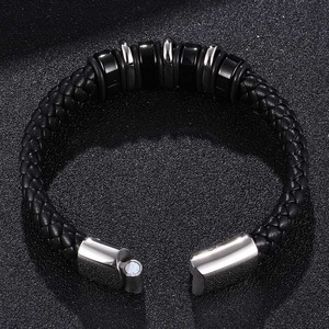 Venta al por mayor Popular de gama alta de los hombres de acero inoxidable titanio acero tejido pulsera de cuero estilo Europeo Americano inspirado budismo - Product Image 5