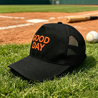 Casquette de camionneur personnalisée brodée, noire et orange, avec lettres 3D en relief, dos en maille respirante, réglable par bouton-pression, pour sports de plein air