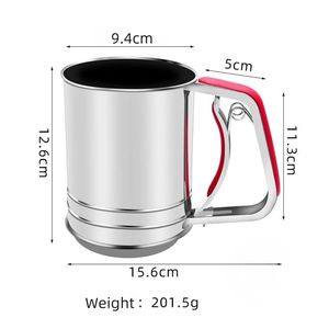 小麦粉シフターシリコーンハンドル付きステンレススチール半自動ハンドプレスケーキスプリンクリングパウダーふるいベーキングツール用 - Product Image 2