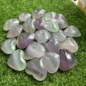 Wholesale Natural Crystal Stone Polished Heart Shape Lavender Fluorite Crystal Palm Stone