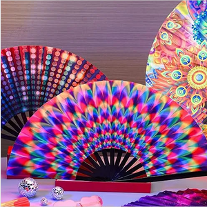 Large 33cm Painted Folding <b>Hand</b> <b>Fan</b> with Bamboo Ribs for Dance Music Festival Party Rave - Product Image 4